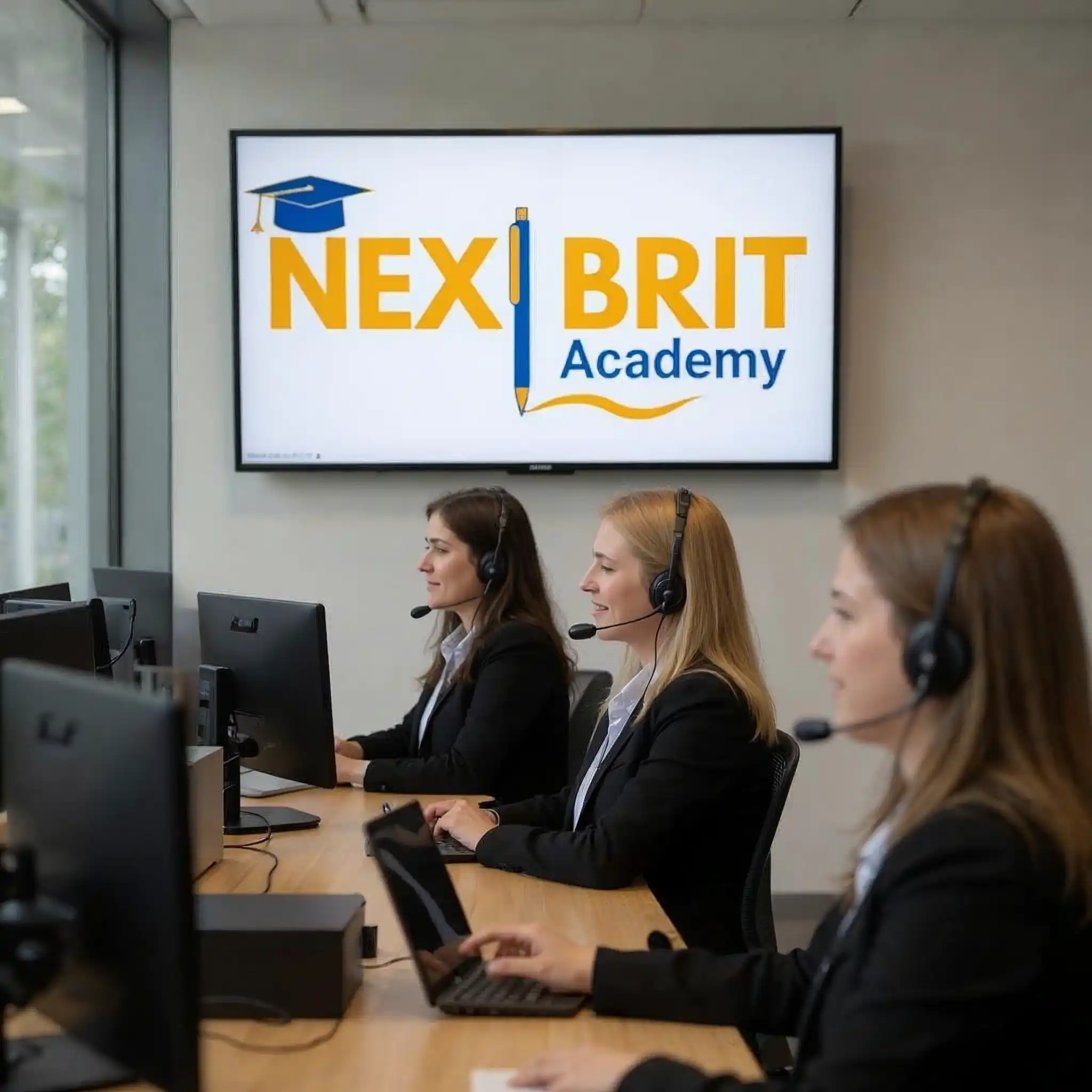 NextBrit Academy officials giving support over phone in contact center
